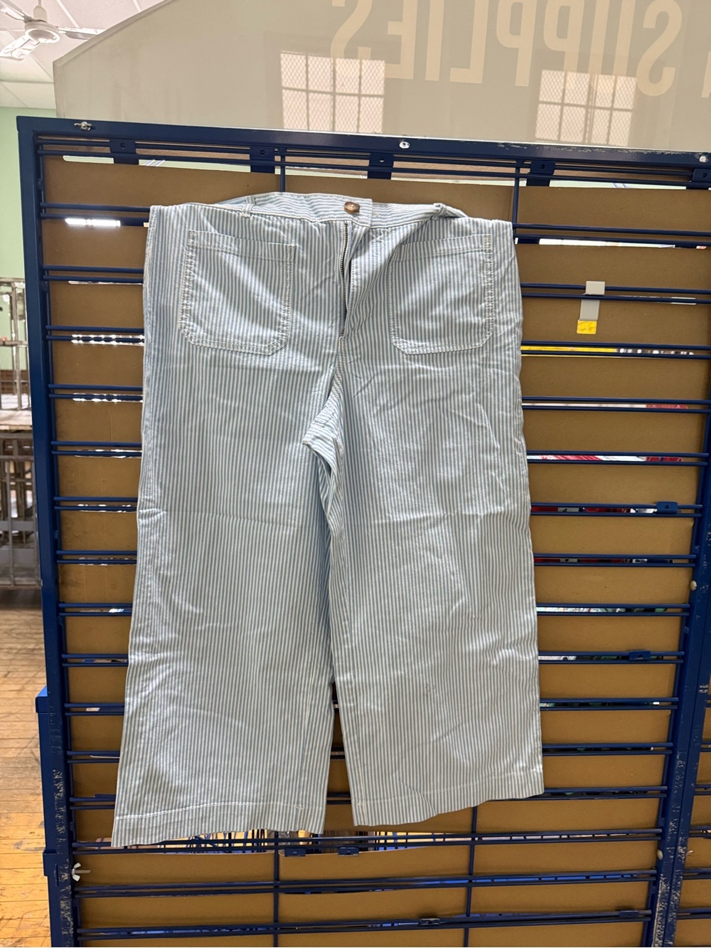 LOFT Blue & White Striped Wide-Leg Trousers